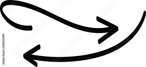 Black outline doodle arrow pointer, set of handwritten curve and swirl shape direction cursor, vector illustration.
