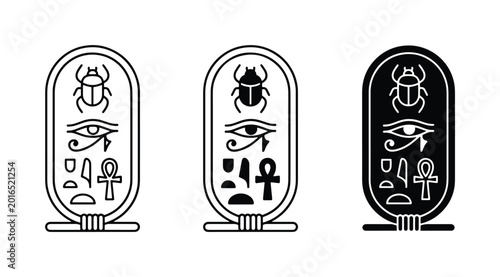 Canvastavla Egyptian Cartouche Icons, Hieroglyph Symbols, Scarab Beetle, Eye of Horus, Ankh,