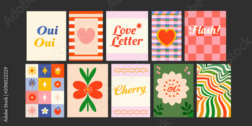 Schilderij op canvas retro illustrated cards quartet with vintage designs and typography