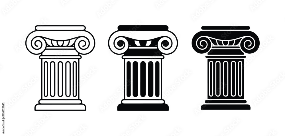 Fototapeta premium Ionic Column Set, Ancient Architecture Elements, Classical Pillar Icons, Greek Roman Design