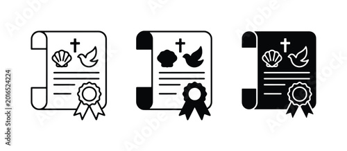 Schilderij op canvas 70 Baptism Certificate Icons, Religious Document Seals, Christian Faith Symbols,