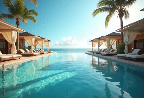 Sumptuous Beachfront Resort Infinity Pool Heavenly Cabanas Tropical Paradise Leisure Retreat Relaxation Glow