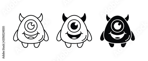 Foto Cute Monster Icons, Cartoon Character Set, One-Eyed Alien Vector Graphics