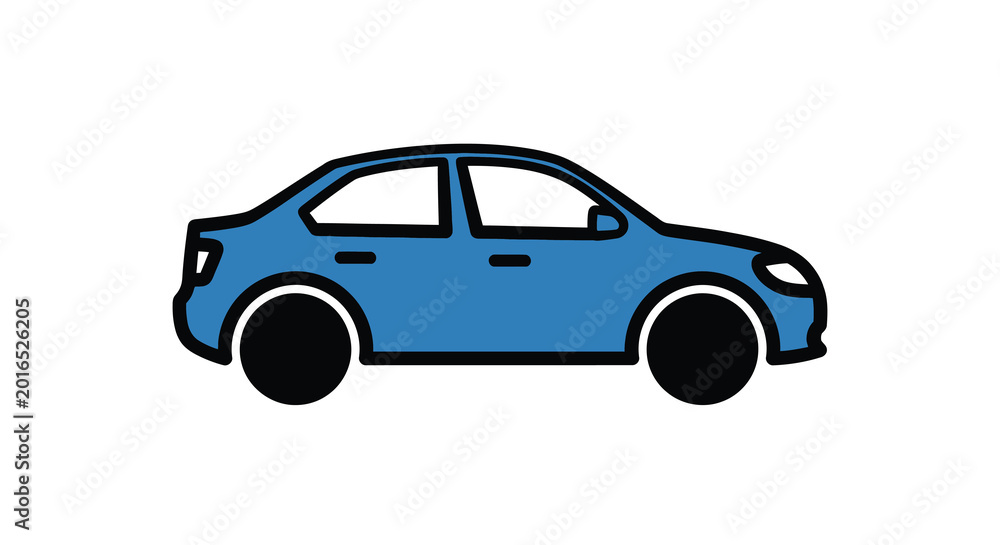 Fototapeta premium Blue car silhouette on a white background simple vector design