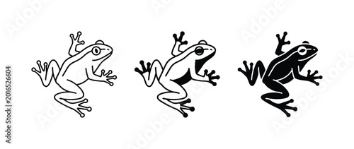 Konstfotografi Frog Vector Icons, Amphibian Silhouettes, Outline and Solid Styles