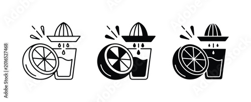 Foto Citrus Juicing Icons: Lemon Squeezer, Fresh Juice, and Fruit Pressing Graphics
