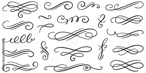 Cuadro en lienzo Set of hand drawn vintage calligraphy flourishes and decorative swirls for elega