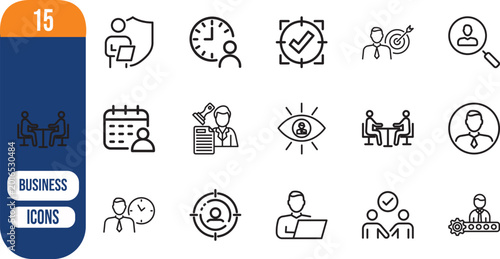 Foto Human resources recruitment business management planning icons set, person, cloc
