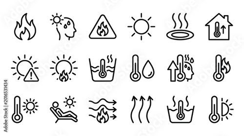 Tableau sur toile set of hot temperature icons, fire, heat, sun