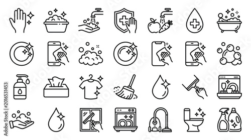 Φωτογραφία set of cleaning icons, hygiene, housework