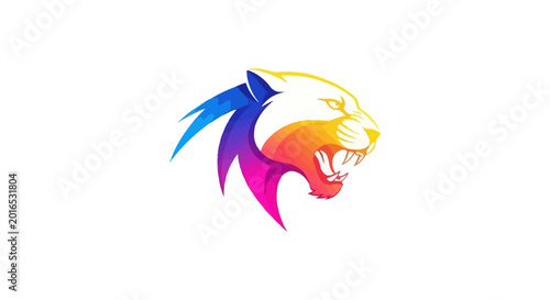 Canvas Print Colorful Panther Logo Design, Fierce Animal Head, Modern Graphic