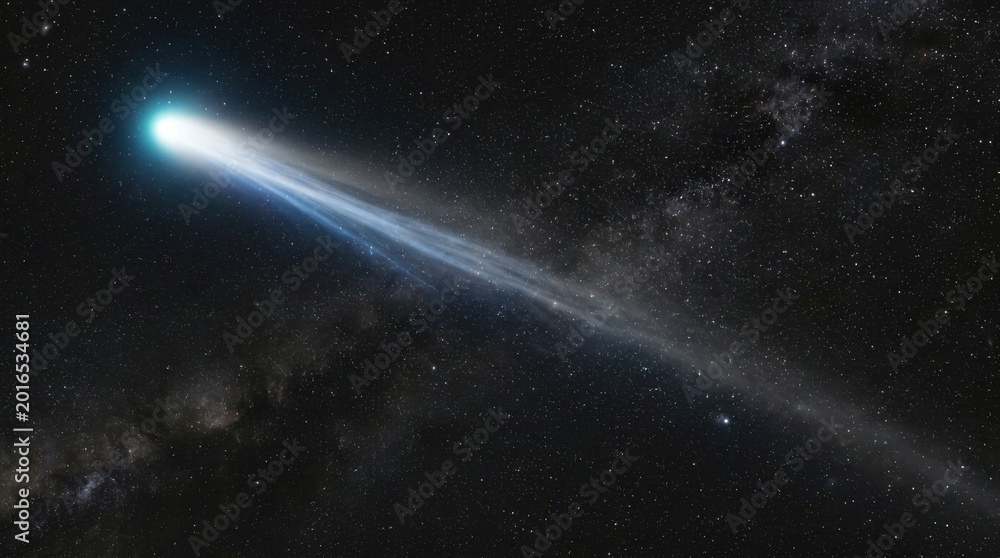 Fototapeta premium Cosmic Comets Radiant Trail - A Celestial Spectacle in the Dark Universe.