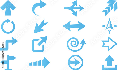Fotografía Collection of various directional arrow icons in different styles and shapes on a white background