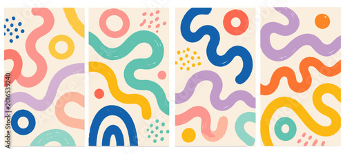 Foto Colorful squiggle brush strokes poster design with funky geometric loop lines, h
