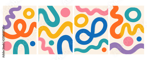 Fotografía Colorful squiggle brush stroke poster with hand drawn wavy loop lines, playful a