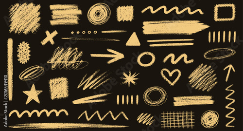 Fotografía Bold crayon chalk scribble strokes and pastel doodle lines on blackboard