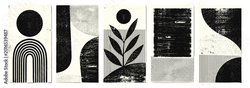 Quadro em tela Black linocut print texture background with risograph halftone overlay, vintage