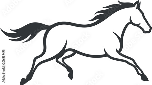 Foto Graceful black and white running horse vector line art illustration, galloping s