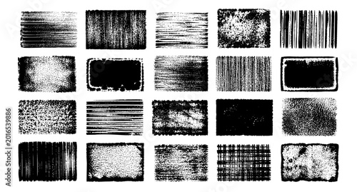 Tableau sur toile Blue ink roller linocut stamp texture collection with distressed printmaking overlays, grunge letterpress frames, rough xerox edges and handmade abstract stamp backgrounds
