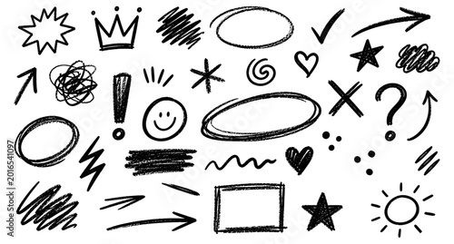 Cuadro en lienzo Crayon doodle shapes and scribble arrows collection for notes and journal design