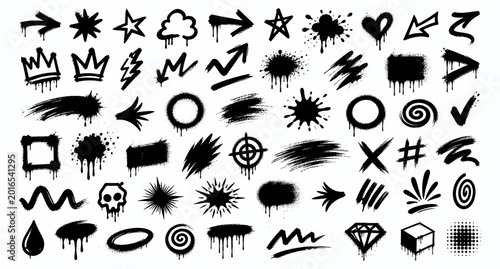 Foto Street graffiti spray paint symbols and urban grunge splash icon set with drip a