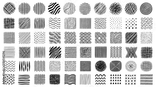 Canvastavla Crosshatch seamless pattern set with hand drawn crayon hatch texture, zebra stripes, woodgrain scribble lines, linen fabric shading and abstract wavy doodle swatches