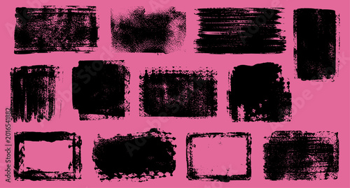 Fotografie Grunge linocut stamp texture collection with rough ink roller frames, distressed