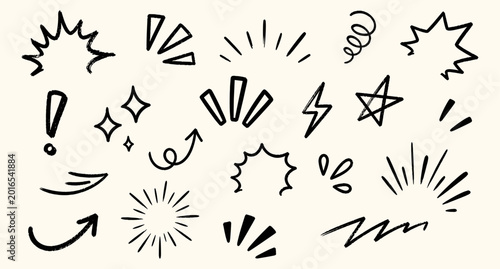Bild auf Leinwand Crayon drawn attention symbols and doodle emphasis marks collection