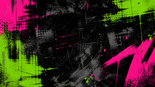 Fotografie Urban punk graffiti grunge texture background with neon spray paint scratches, d