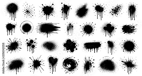 Obraz na plátně Punk graffiti spray paint splatter collection with grunge ink blots, aerosol dri