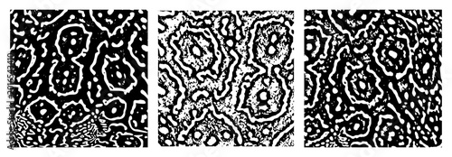 Seamless Abstract Stingray Skin Texture Pattern with Organic Black and White Irregular Spots Rings and Wavy Lines