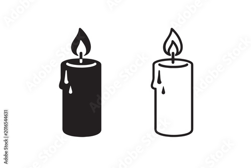 Foto Isolated vector illustration of a burning wax candle with a glowing yellow flame