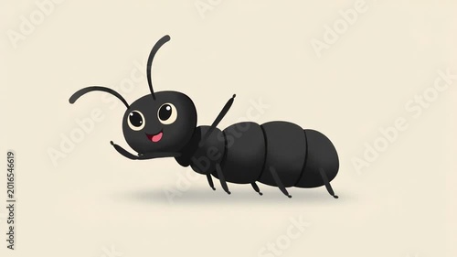 A charming animated ant, rendered in a cheerful cartoon style, stands out with its friendly expression.