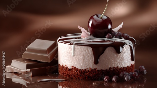 Decadent Chocolate Cake with Cherry and Rich Ganache Drizzle