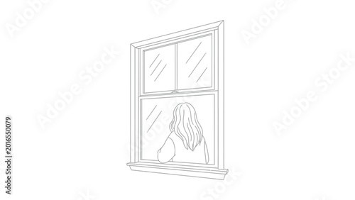 Tableau sur toile Woman looking out the window.