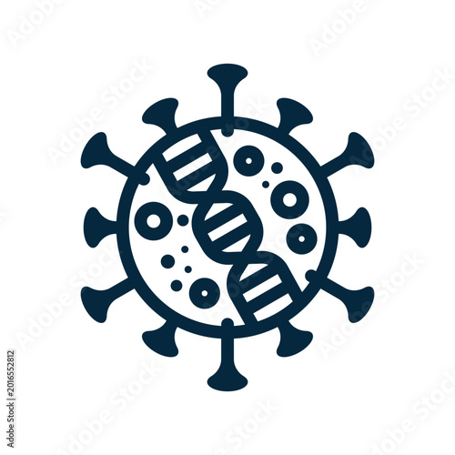 Hantavirus Icon Vector. Minimalist line art of a viral cell with DNA helix. Scientific graphic for medical research, microbiology, healthcare, and disease prevention.