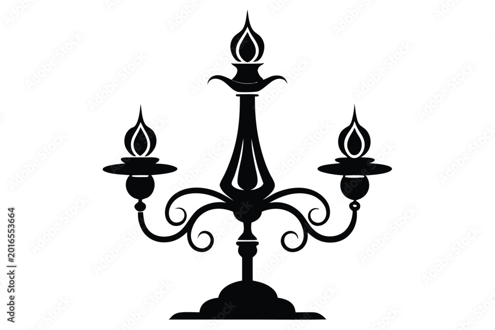 Fototapeta premium candlestick silhouette line art vector illustration with a white background