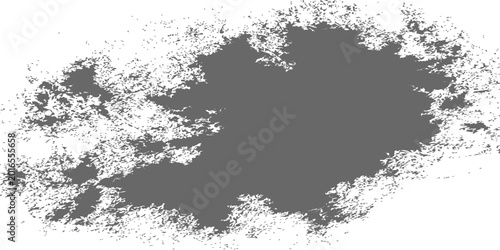 Abstract grunge brush stroke shape with distressed feathered edges. Abstract monochrome grunge texture background with distressed ink splatters and grainy charcoal pencil strokes on white