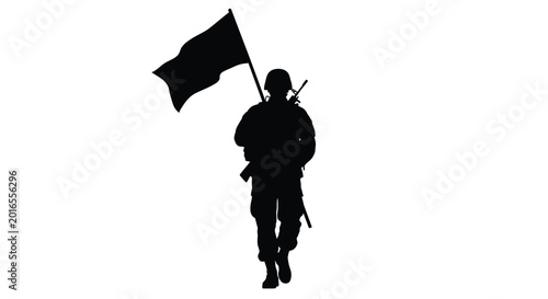 Foto Soldier with flag walking forward black silhouette