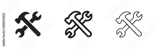 Bild auf Leinwand Crossed Hammer and Wrench Icons for Repair Service and Construction Tools