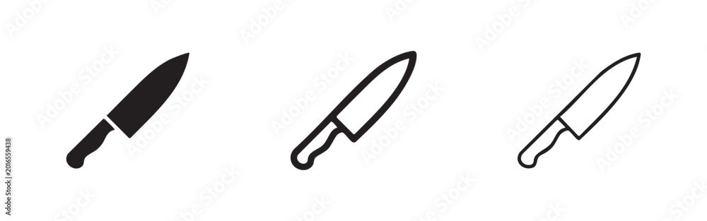 Fototapeta premium Kitchen Knife Icon Set - Cooking and Chef Tool Vector Symbols
