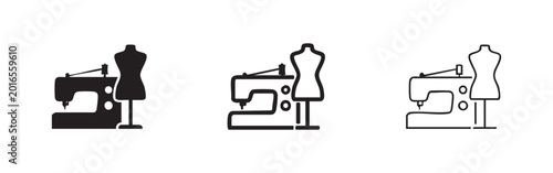 Canvas Print Sewing Machine and Mannequin Icon Set, Tailoring Fashion Symbol Collection, Dres