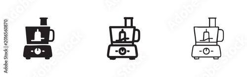 Schilderij op canvas Icons of a food processor in three styles: solid black, outlined black, and outlined white