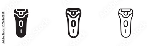 Bild auf Leinwand Icons of an electric shaver in three styles: solid black, outlined black, and outlined white