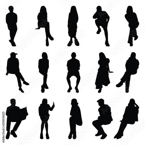 Фотография Vector collection set of sitting people silhouettes.