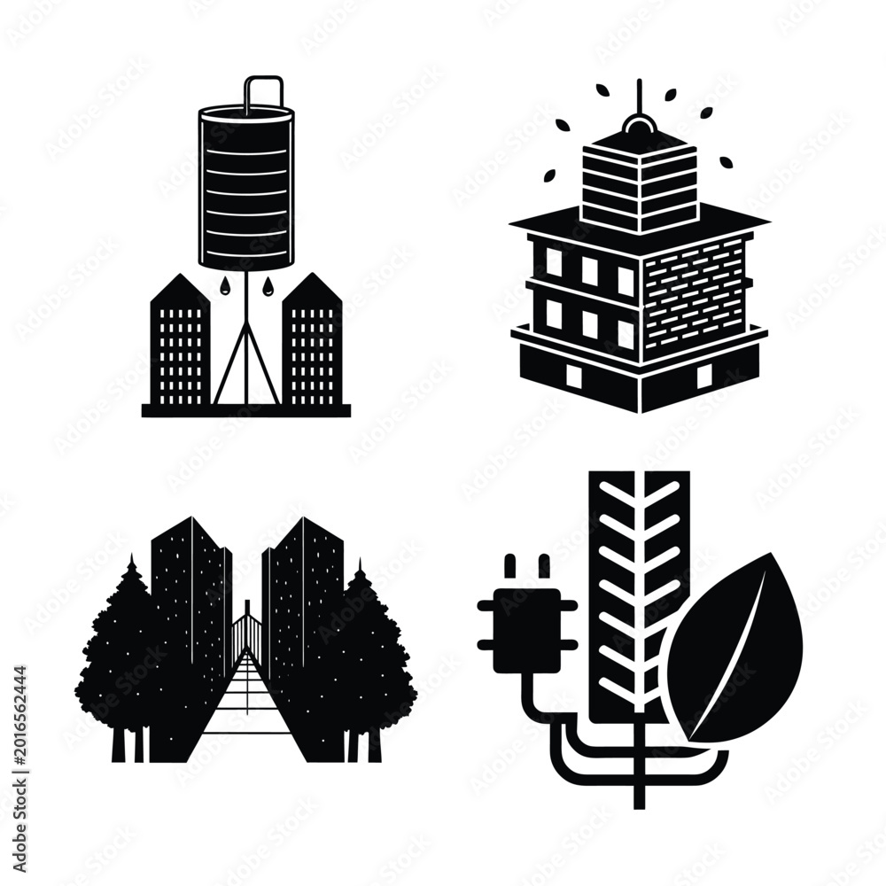 Obraz premium Smart City and Green Energy Sustainability Vector Icon Set