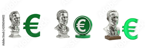 Foto Bust Statue of Historical Figure with Green Euro Currency Symbol Classical Sculp