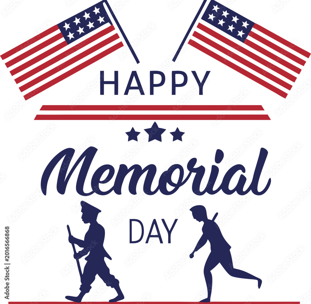 Fototapeta premium Happy memorial day text, typography, usa flag and memorial day elements design. USA flag, the Statue of Liberty fireworks, balloons, american illustrations and Tshirt design .