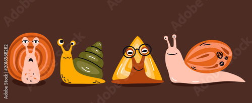 Bild auf Leinwand Snail collection in warm earthy colors on brown background