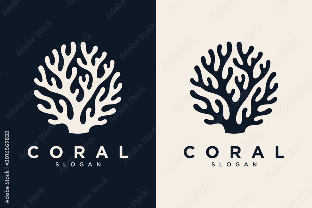 Obraz premium Coral reef logo with abstract ocean silhouette